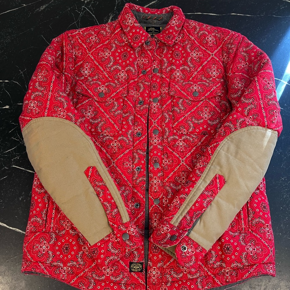 L.L.Bean TODD SNYDER Quilted Red Bandana Print Snap Front Jacket Shacket Medium